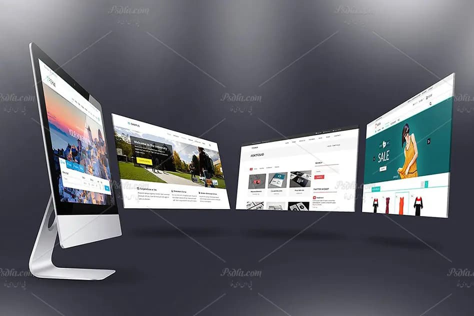موکاپ صفحه نمایش iMac شرکت اپل به صورت لایه باز — تصویر ۵