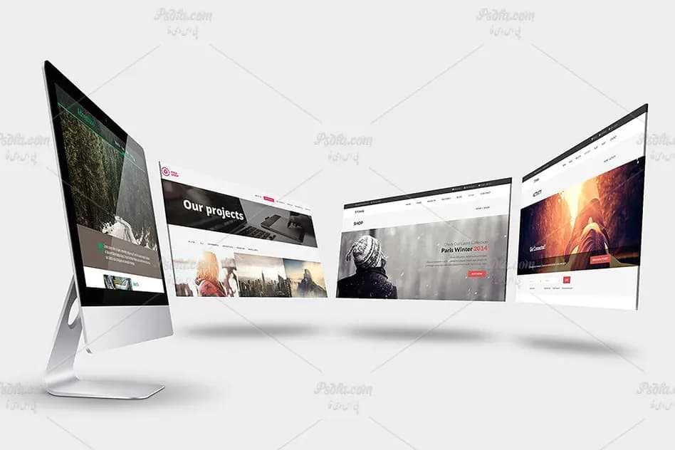 موکاپ صفحه نمایش iMac شرکت اپل به صورت لایه باز — تصویر ۴