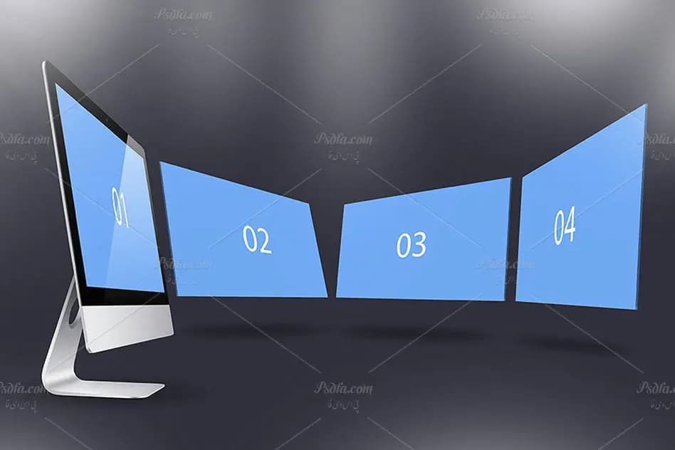 موکاپ صفحه نمایش iMac شرکت اپل به صورت لایه باز — تصویر ۷