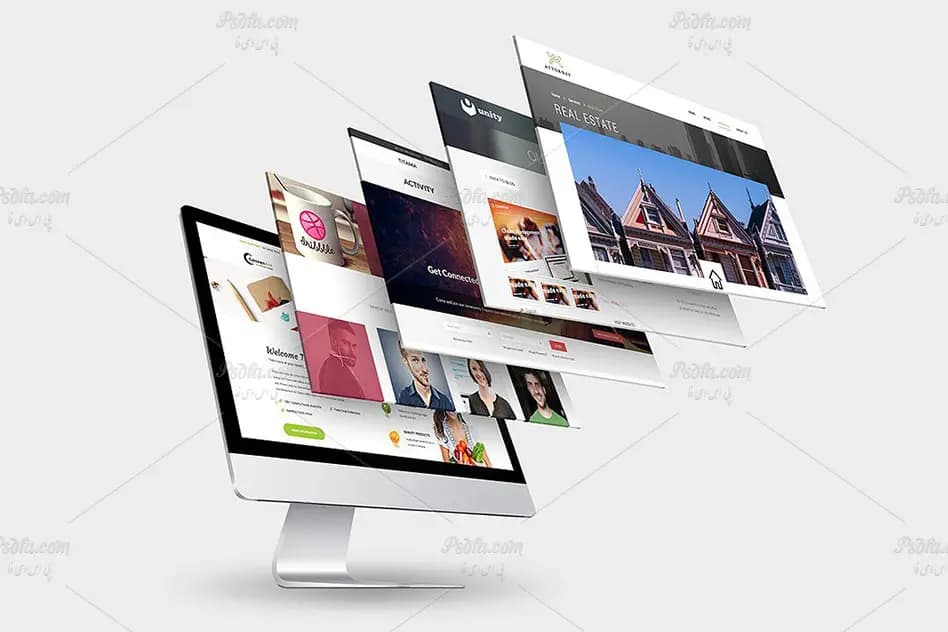 موکاپ صفحه نمایش iMac شرکت اپل به صورت لایه باز — تصویر ۲