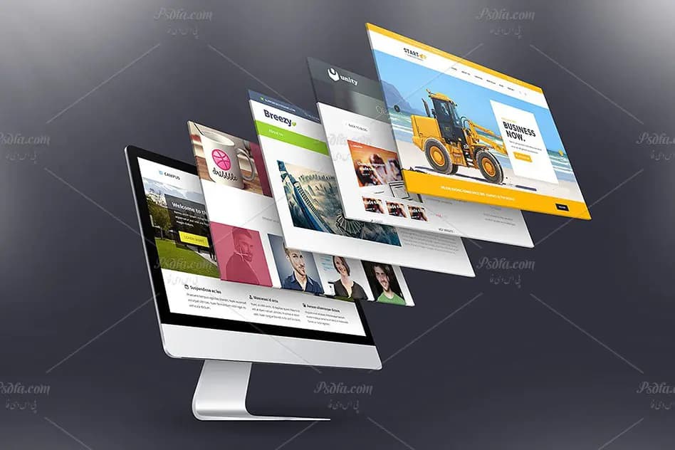 موکاپ صفحه نمایش iMac شرکت اپل به صورت لایه باز — تصویر ۳