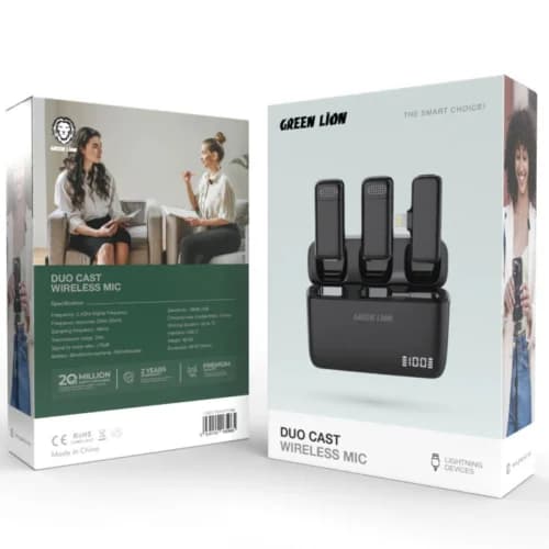 میکروفون یقه ای بی سیم دوتایی گرین لاین Duo Cast GNDCTWMICLG Lightning — تصویر ۳