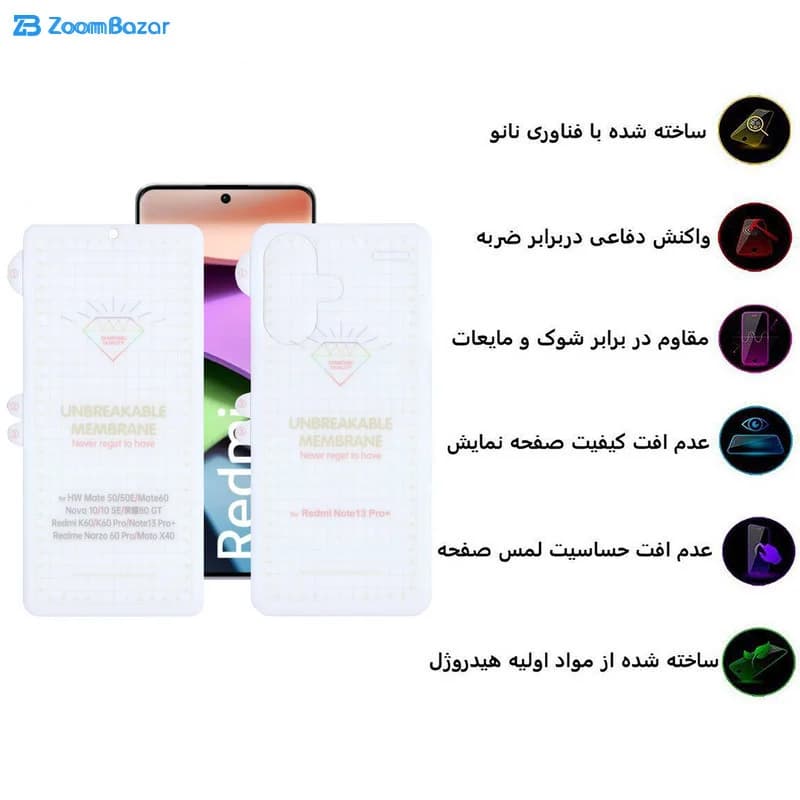 گلس بوف مدل Hydrogel مناسب برای گوشی موبایل شیائومی Redmi Note 13 Pro Plus به همراه محافظ پشت گوشی — تصویر ۳