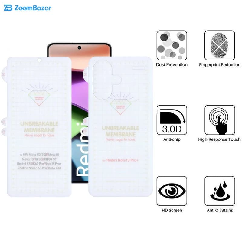 گلس بوف مدل Hydrogel مناسب برای گوشی موبایل شیائومی Redmi Note 13 Pro Plus به همراه محافظ پشت گوشی — تصویر ۲