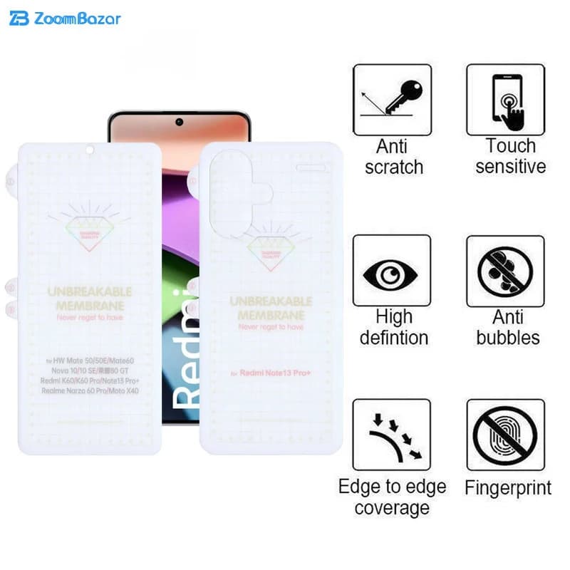 گلس بوف مدل Hydrogel مناسب برای گوشی موبایل شیائومی Redmi Note 13 Pro Plus به همراه محافظ پشت گوشی — تصویر ۶