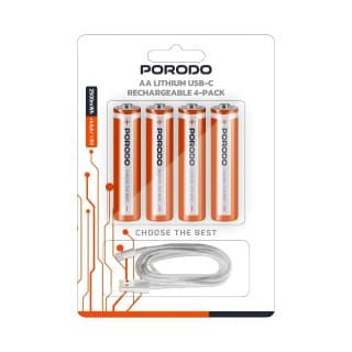 پک ۴ عددی باتری قلمی شارژی لیتیومی Porodo
