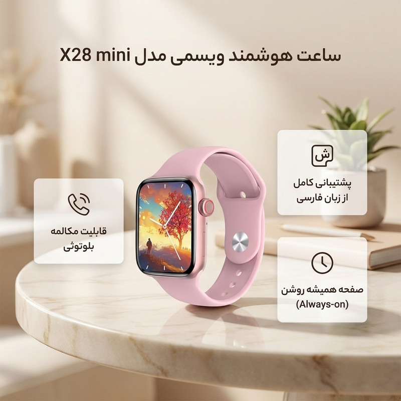ساعت هوشمند ۴۱ میلیمتری ویسمی مدل X28 mini با ۴ بند سیلیکونی و ۱ بند فلزی — تصویر ۲