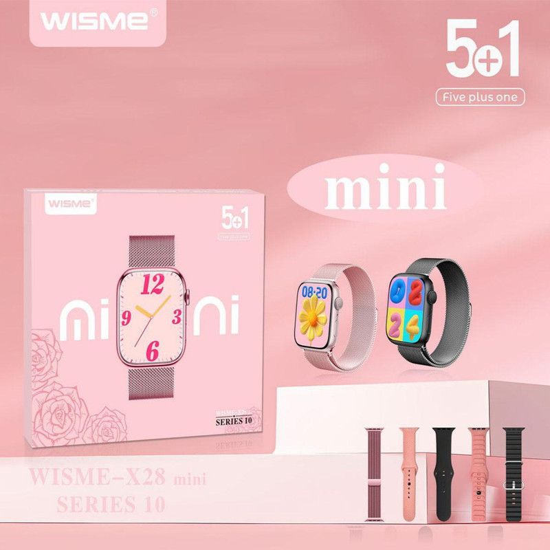 ساعت هوشمند ۴۱ میلیمتری ویسمی مدل X28 mini با ۴ بند سیلیکونی و ۱ بند فلزی — تصویر ۴