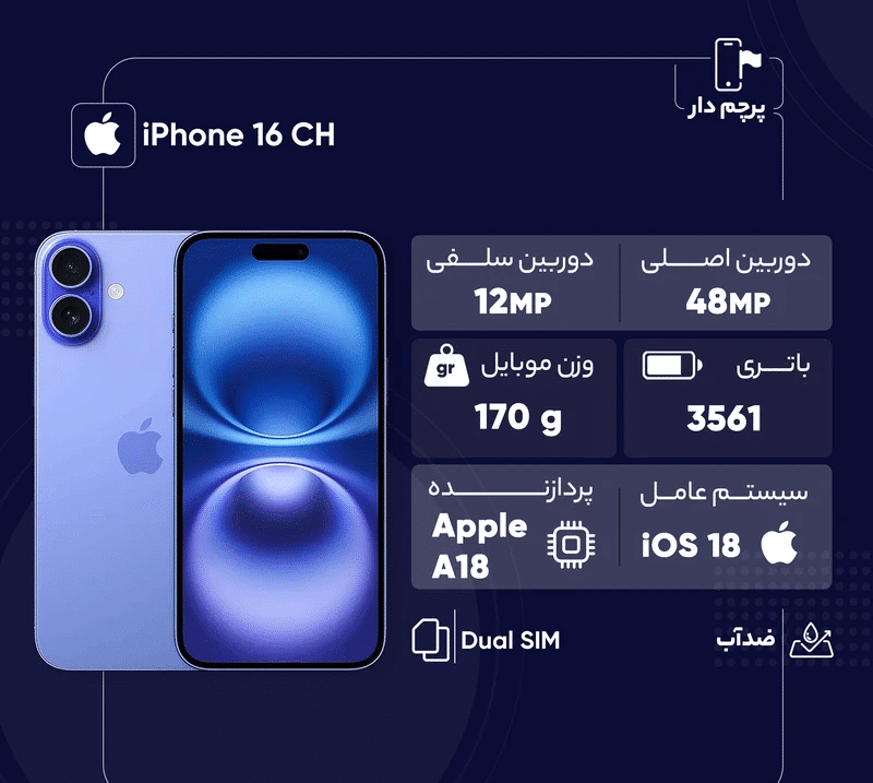 گوشی موبایل استوک اپل مدل IPhone 16 CH/A 8GB 128GB - آبی — تصویر ۵