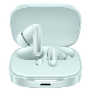 هدفون بلوتوثی شیائومی مدل Redmi Buds 6 با نویز کنسلینگ فعال (ANC)، درگاه شارژ USB Type-C، دارای میکروفون دوگانه با ENC (کاهش نویز محیط)، مقاوم در برابر رطوبت و عرق