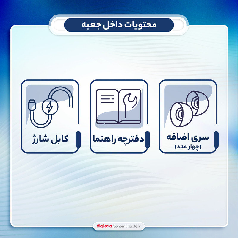 هدغون بلوتوثی مدل air pods m19 بدون قابلیت نویز کنسلینگ، درگاه شارژ microUSB، دارای کنترلر لمسی روی گوشی‌ها، امکان استفاده از محفظه شارژ به عنوان پاور بانک — تصویر ۴