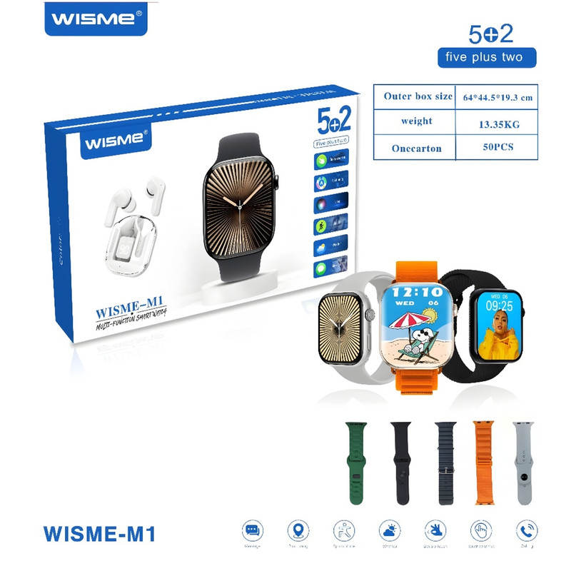 ساعت هوشمند ۴۹ میلی متری ویسمی مدل WISME-M1 با بند سیلیکونی به همراه هدفون — تصویر ۵