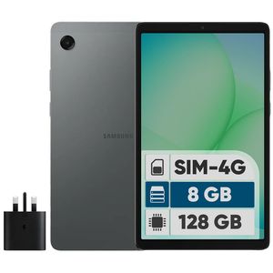 تبلت 8.7 اینچ سامسونگ مدل Galaxy Tab A11 4G، ظرفیت 128 گیگابایت و رم 8 گیگابایت، قابلیت پشتیبانی از سیم کارت، رزولوشن دوربین 8 مگاپیکسل، به همراه شارژر دیواری 25 وات سامسونگ مدل EP-TA800