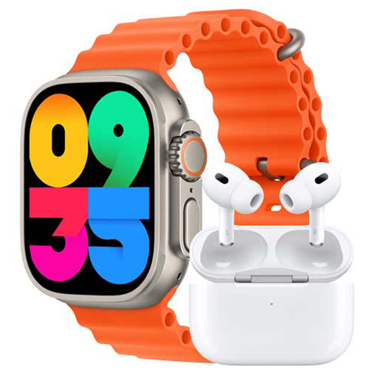 ساعت هوشمند ورنا مدل W49 Ultra with airpod pro دارای قابلیت های کنترل موسیقی (Music Player)، قابلیت مکالمه از طریق بلوتوث، پشتیبانی از زبان فارسی در منو و سیستم‌عامل بند سیلیکون — تصویر ۳