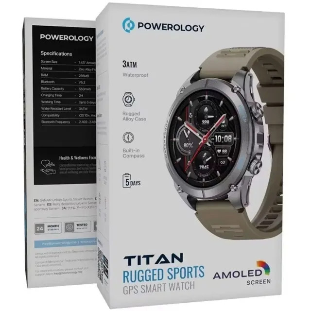ساعت هوشمند 1.43 اینچی پاورولوجی مدل Titan Rugged Sport با بند سیلکونی — تصویر ۲