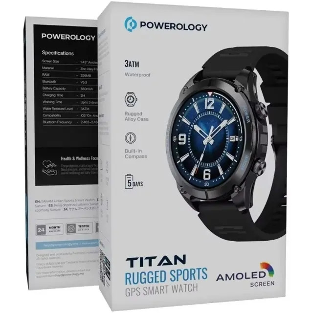 ساعت هوشمند 1.43 اینچی پاورولوجی مدل Titan Rugged Sport با بند سیلکونی — تصویر ۵