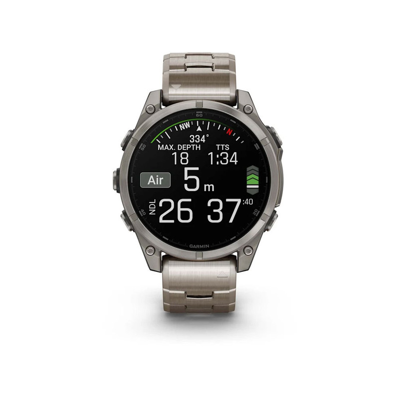 ساعت هوشمند گارمین مدل Fenix 8 - 47mm دارای قابلیت های صفحه نمایش لمسی، کنترل موسیقی، کنترل سطح اکسیژن خون، ضد آب، بند تیتانیوم — تصویر ۳