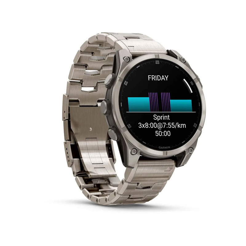 ساعت هوشمند گارمین مدل Fenix 8 - 47mm دارای قابلیت های صفحه نمایش لمسی، کنترل موسیقی، کنترل سطح اکسیژن خون، ضد آب، بند تیتانیوم — تصویر ۴