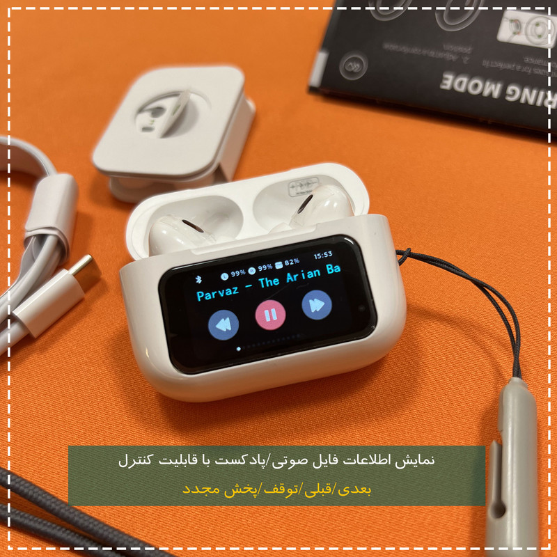 هدفون بلوتوثی مدل PJD Pro2nd V5.4 Light دارای نویز کنسلینگ فعال (ANC)، درگاه شارژ USB Type-C، شارژ بی سیم، پشتیبانی از فرمان لمسی، نمایشگر روی صفحه محفظه شارژ، نشانگر LED — تصویر ۳