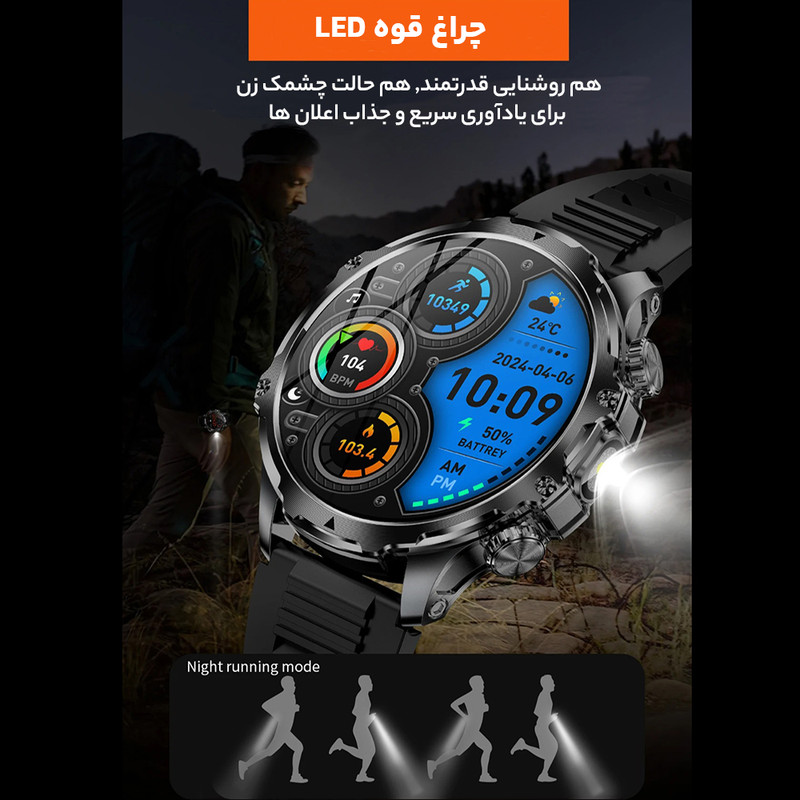ساعت هوشمند 1.85 اینچی مدل AK75 با بند استیل — تصویر ۳