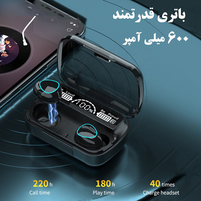 هدفون بلوتوثی مدل M10 بدون نویز کنسلینگ، درگاه شارژ microUSB، دارای نشانگر LED، قابلیت استفاده به عنوان پاوربانک — تصویر ۳