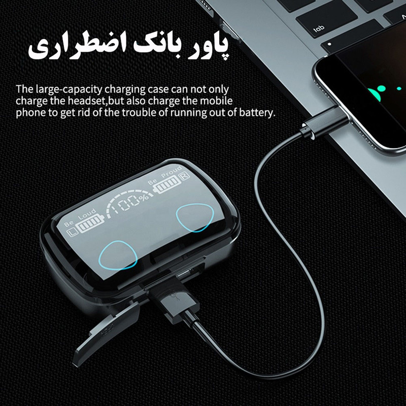 هدفون بلوتوثی مدل M10 بدون نویز کنسلینگ، درگاه شارژ microUSB، دارای نشانگر LED، قابلیت استفاده به عنوان پاوربانک — تصویر ۵