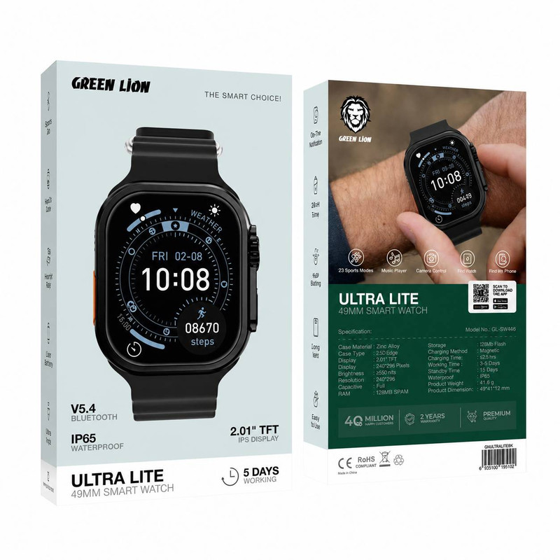 ساعت هوشمند 49 میلی متری گرین لاین مدل ULTRA LITE GL-SWA64 با بند سیلیکون — تصویر ۴