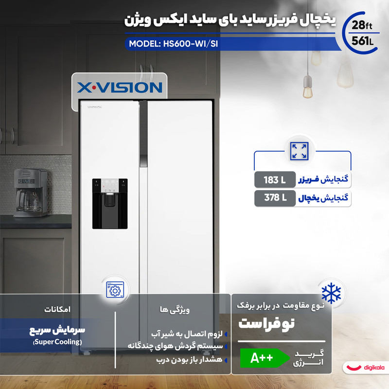 یخچال فریزر ساید بای ساید 28 فوت ایکس ویژن مدل HS600-WI/SI — تصویر ۴