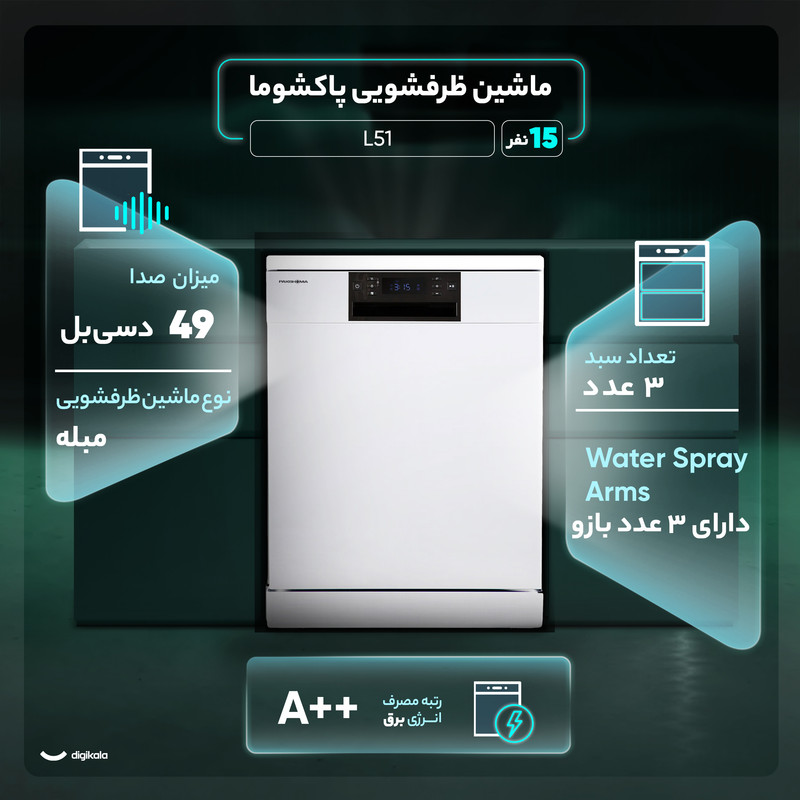 ماشین ظرفشویی 15 نفره پاکشوما مدل L51 — تصویر ۵
