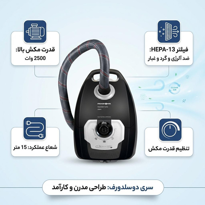 جاروبرقی 2500 وات پاکشوما مدل PVC 5125 B — تصویر ۲