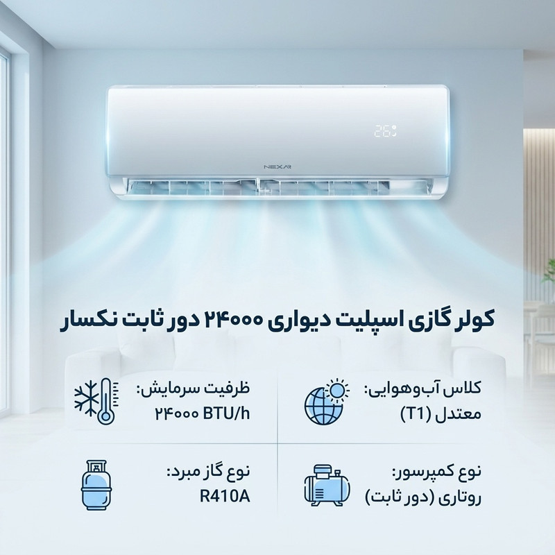 کولر گازی اسپلیت دیواری 24000 دور ثابت نکسار مدل TF24ELN1 — تصویر ۲