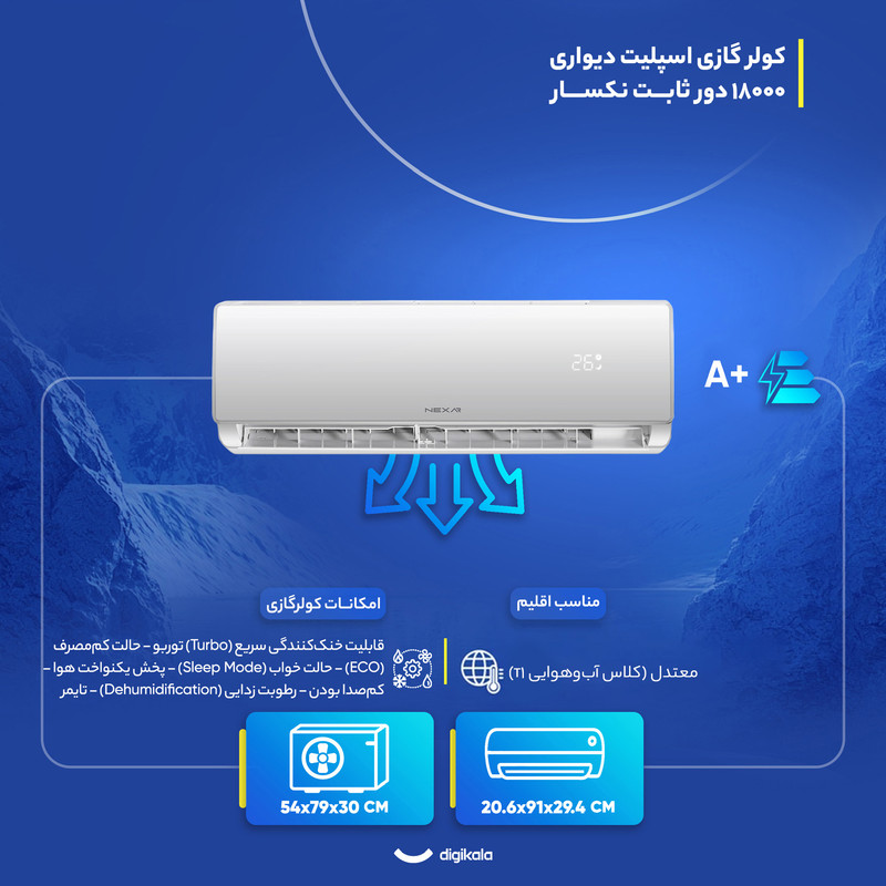 کولر گازی اسپلیت دیواری 18000 دور ثابت نکسار مدل TF18ELN1 — تصویر ۴