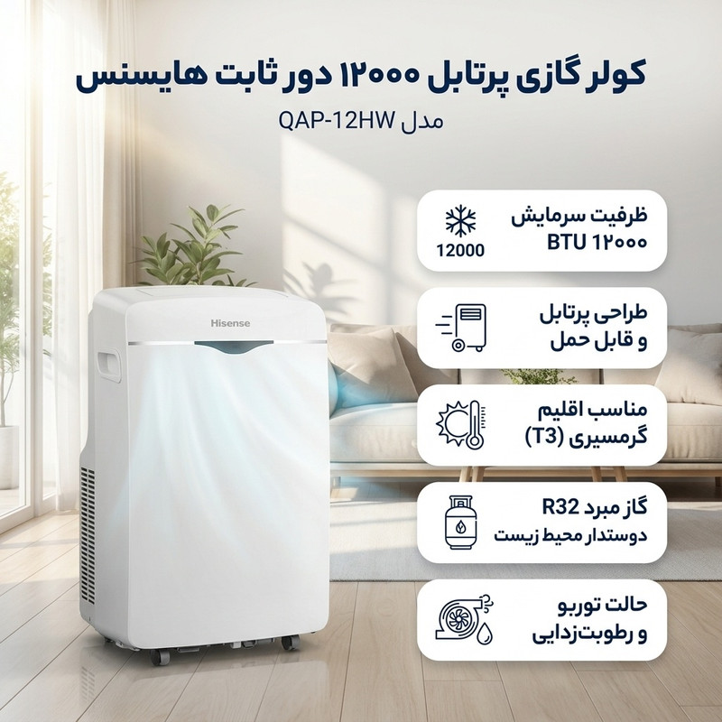 کولر گازی پرتابل 12000 دور ثابت هایسنس مدل QAP-12HW — تصویر ۲
