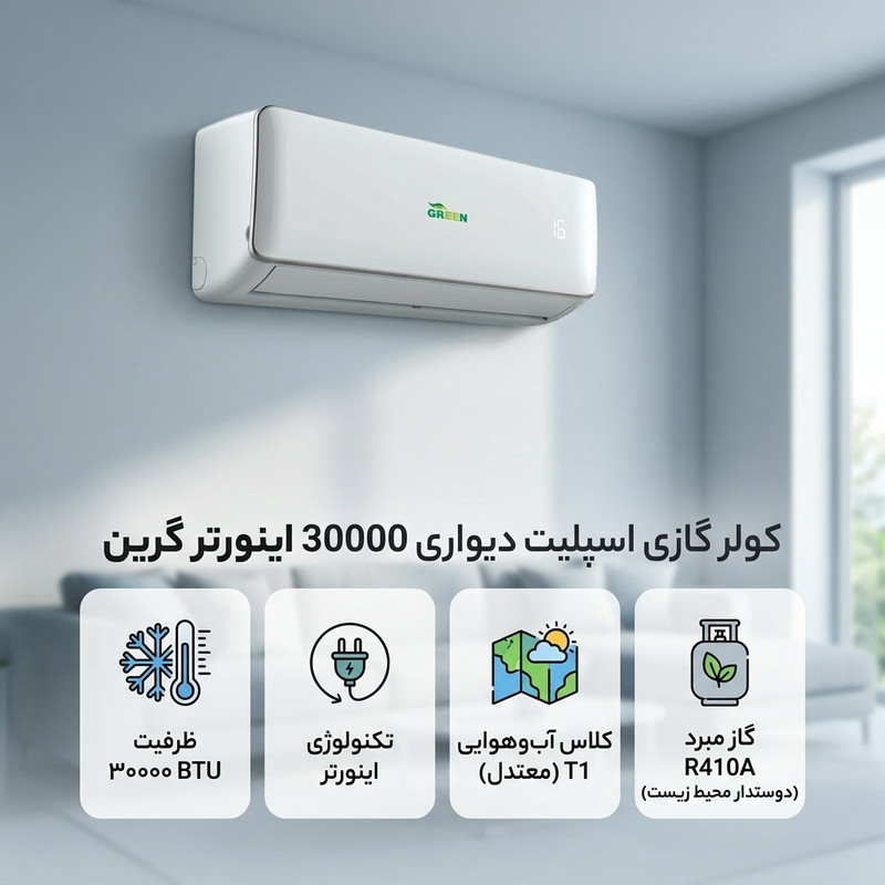 کولر گازی اسپلیت دیواری 30000 اینورتر گرین مدل SDK-CH30F1C1A2P — تصویر ۲
