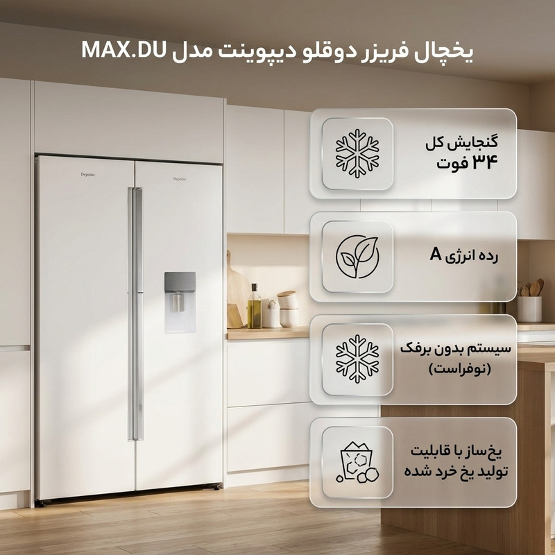 یخچال فریزر دوقلو 34 فوت دیپوینت مدل MAX.DU _ مکس — تصویر ۲