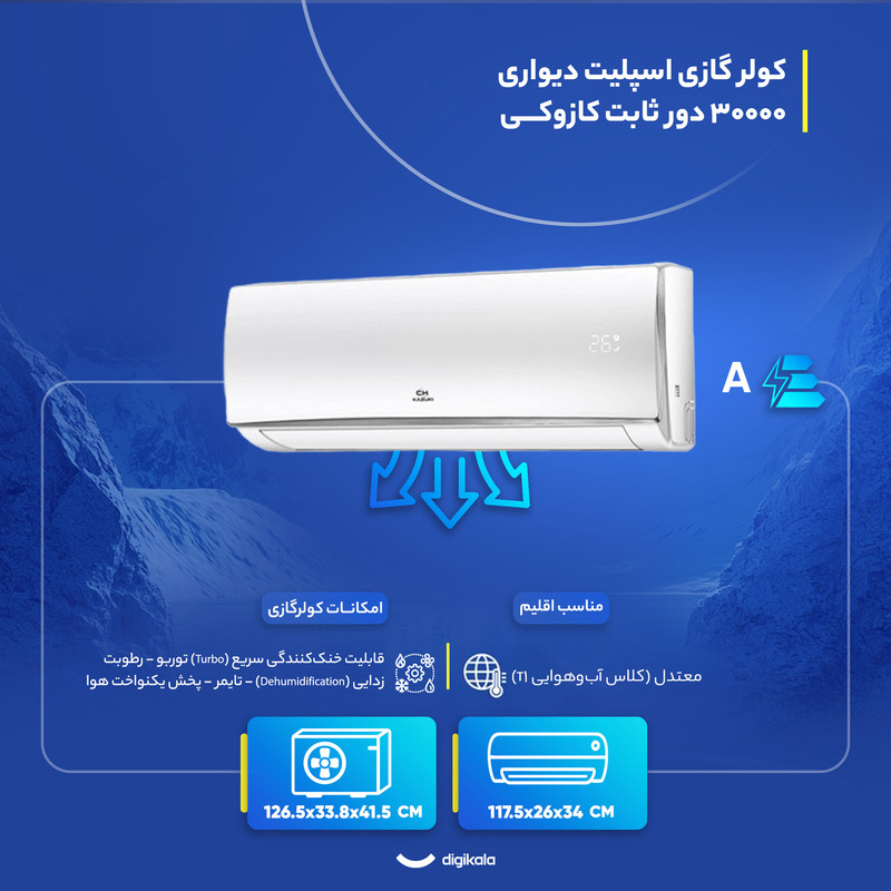 کولر گازی اسپلیت دیواری 30000 دور ثابت کازوکی مدل IAC-30CH/XA/A-ID — تصویر ۳