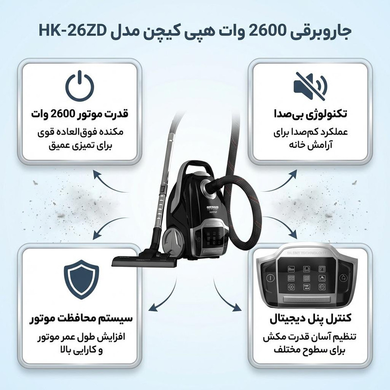 جاروبرقی 2600 وات هپی کیچن مدل HK-26ZD — تصویر ۲