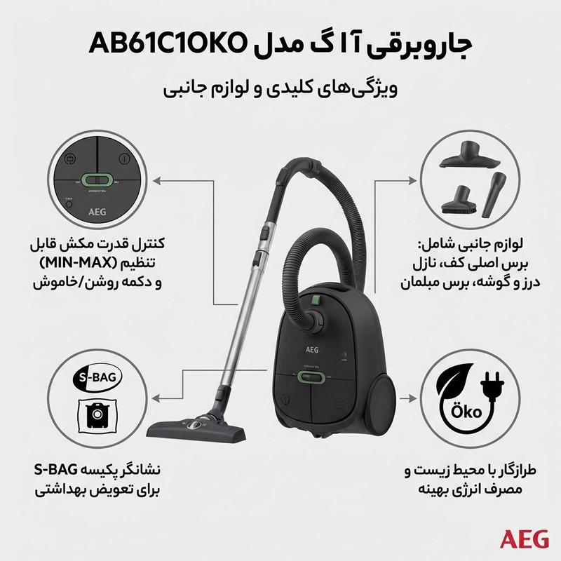 جاروبرقی آ ا گ مدل AB61C1OKO — تصویر ۲