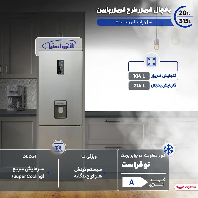 یخچال فریزر طرح فریزر پایین 20 فوت الکترواستیل مدل پایا — تصویر ۳