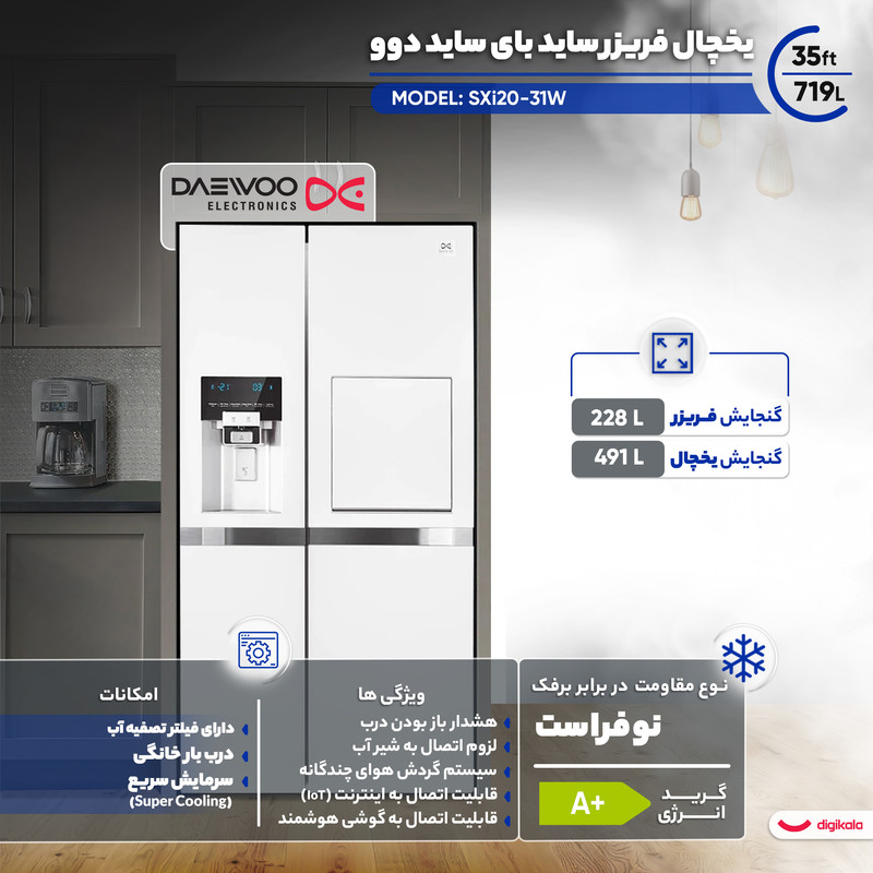 یخچال فریزر ساید بای ساید 35 فوت دوو مدل SXi20-31W — تصویر ۵