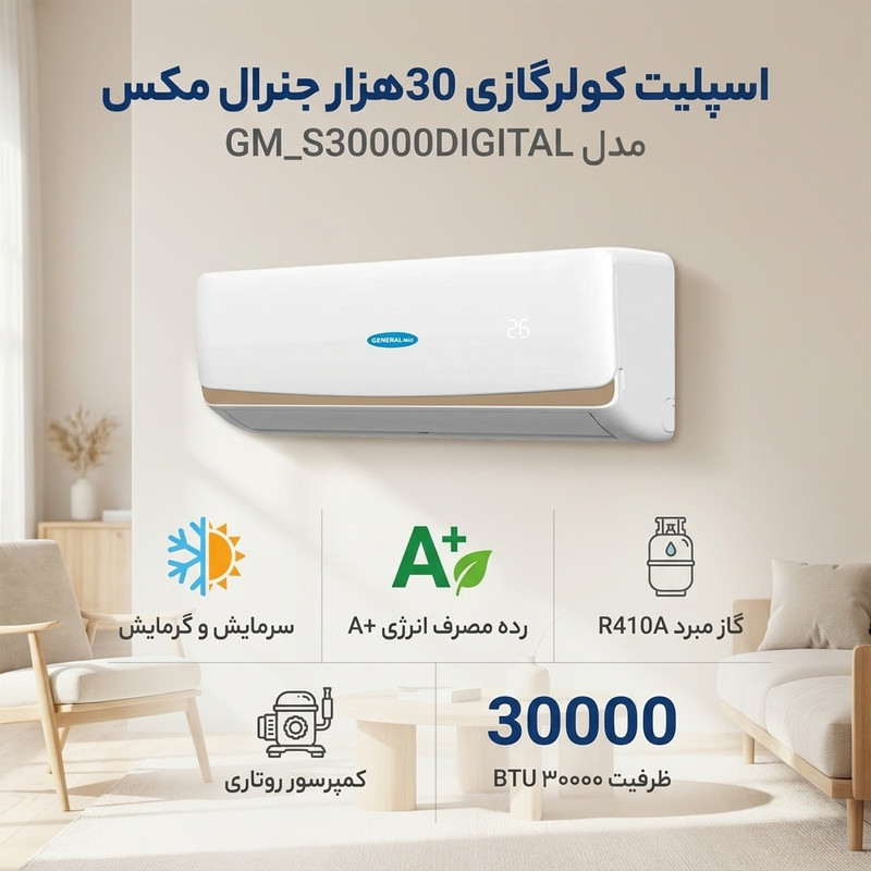 اسپلیت کولرگازی 30هزار جنرال مکس مدل GM_S30000DIGITAL — تصویر ۲