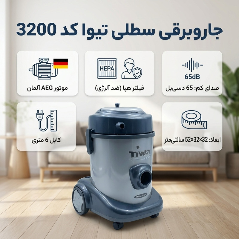 جاروبرقی سطلی تیوا کد 3200 — تصویر ۳