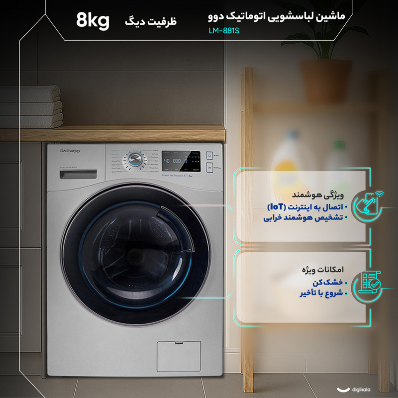 ماشین لباسشویی 8 کیلوگرم اتوماتیک دوو مدل LM-881S — تصویر ۴