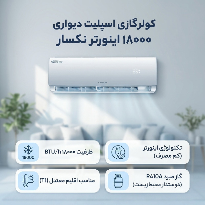 کولر گازی اسپلیت دیواری (Split) 18000 اینورتر نکسار مدل TV18ELN1 — تصویر ۲