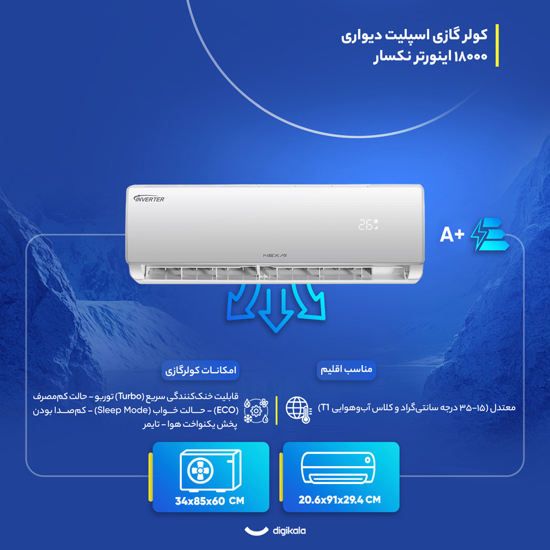 کولر گازی اسپلیت دیواری (Split) 18000 اینورتر نکسار مدل TV18ELN1 — تصویر ۴