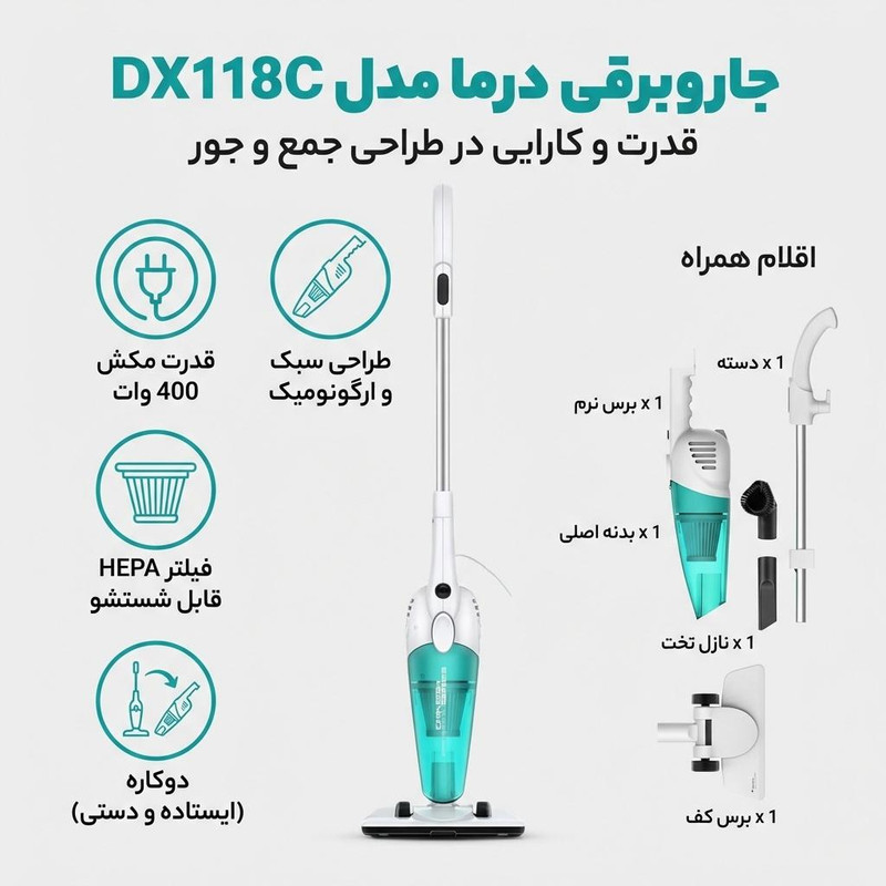جاروبرقی درما مدل DX118C — تصویر ۳
