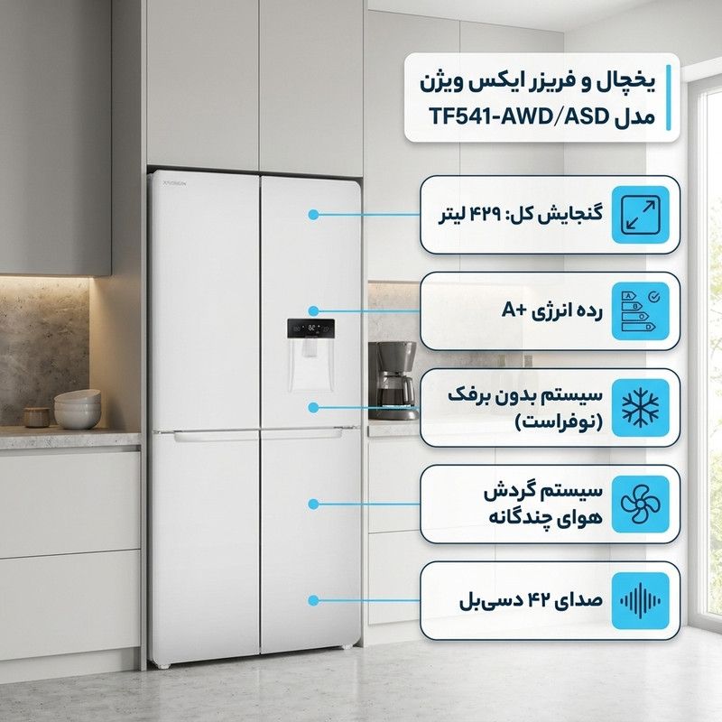 یخچال و فریزر ساید بای ساید 28 فوت ایکس ویژن مدل TF541-AWD/ASD — تصویر ۲