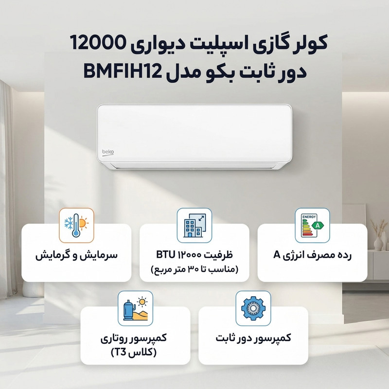 کولر گازی اسپلیت دیواری 12000 دور ثابت بکو مدل BMFIH12 — تصویر ۵