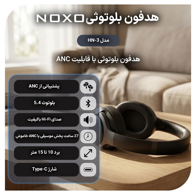 هدفون بلوتوثی نوکسو مدل HN‑3 — تصویر ۳