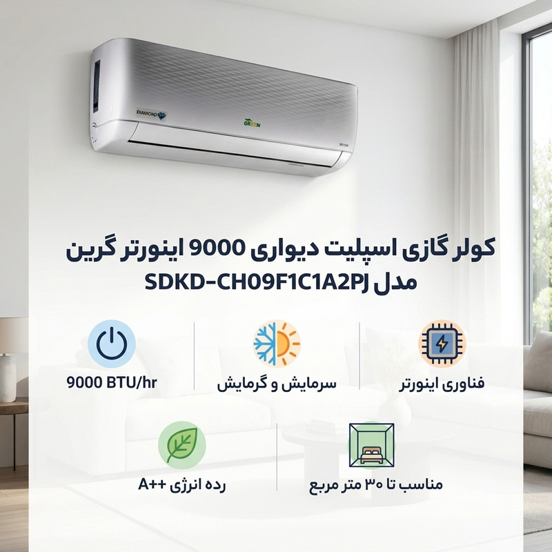 کولر گازی اسپلیت دیواری 9000 اینورتر گرین مدل SDKD-CH09F1C1A2PJ — تصویر ۲